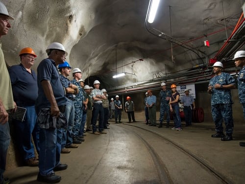 Senior Navy officials briefed the Honolulu Board of Water Supply, Moanalua Valley Community Association and Pearl City Neighborhood Board No. 21 during a 2015 visit to one of the fuel tanks at the Red Hill Underground Fuel Storage Facility near Pearl Harbor. (Navy)