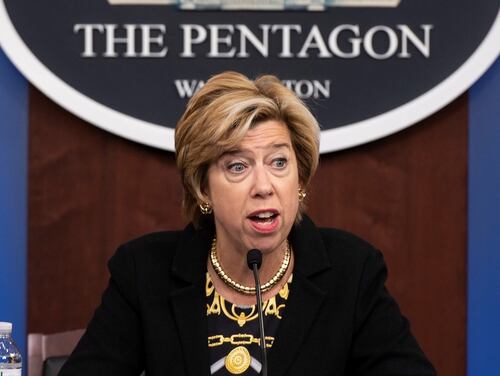 Under Secretary of Defense for Acquisition and Sustainment Ellen M. Lord holds a press briefing to update media on acquisition, reform and innovation, at the Pentagon, Washington, D.C., Aug. 26, 2019. (DoD photo by U.S. Navy Petty Officer 2nd Class James K. Lee)