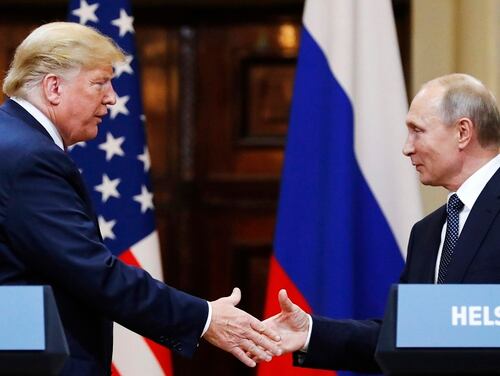 U.S. President Donald Trump, left, is expected to remove the U.S. from a 30-year-old arms control treaty with Russia. (Alexander Zemlianichenko/AP)