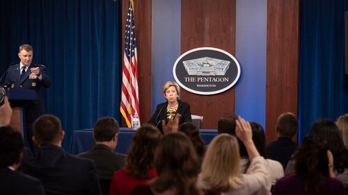 Under Secretary of Defense for Acquisition and Sustainment Ellen M. Lord holds a press briefing to update media on acquisition, reform and innovation, at the Pentagon, Washington, D.C., Aug. 26, 2019. (DoD photo by U.S. Navy Petty Officer 2nd Class James K. Lee)