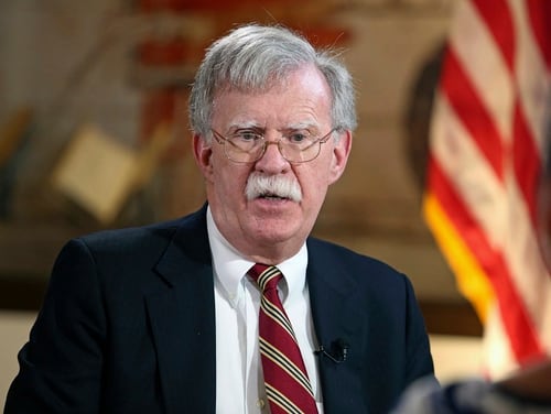 United States National Security Adviser John Bolton talks to the Miami Herald on Latin American policy at the National Historic Landmark Miami Freedom Tower on Thursday, November 1, 2018. (Emily Michot/Miami Herald via AP)