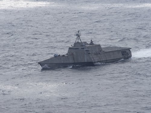 The littoral combat ship Montgomery conducted a freedom of navigation operation, or FONOP, near contested South China Sea islands on Sunday, officials said. (Navy)