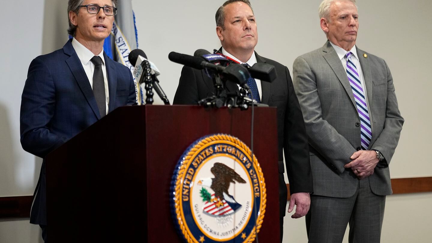 U.S. Attorney for the Middle District of Tennessee Henry C. Leventis, left, announced the arrest and indictment of U.S. Army Intelligence Analyst Korbein Schultz for conspiracy to obtain and disclose defense information on March 7, 2024. (George Walker IV/AP)