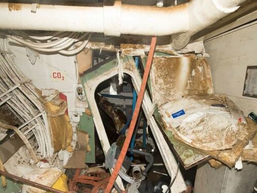 The inside of the destroyer Fitzgerald after it collided with a merchant vessel on June 17, 2017, killing seven sailors. (U.S. Navy photo)