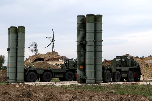 Two Russian S-400 Triumf air and missile defense systems are deployed to the Russian Hmeimim military base in Latakia province, northwest Syria, on Dec. 16, 2015. (Paul Gypteau/AFP via Getty Images)