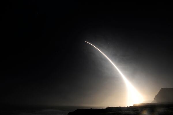 An unarmed Minuteman III intercontinental ballistic missile launches during an operational test at 11:34 p.m., Feb. 20, 2016, Vandenberg Air Force Base, Calif. (U.S. Air Force Photo by Michael Peterson/Released)