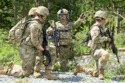 Soldiers with the 3rd Squadron, 2nd Cavalry Regiment, participate in a live-fire exercise at Grafenwohr Training Area, Germany. The Army conducted the Network Capability Set 23 Ops Demo Phase 1 in conjunction with the exercise.