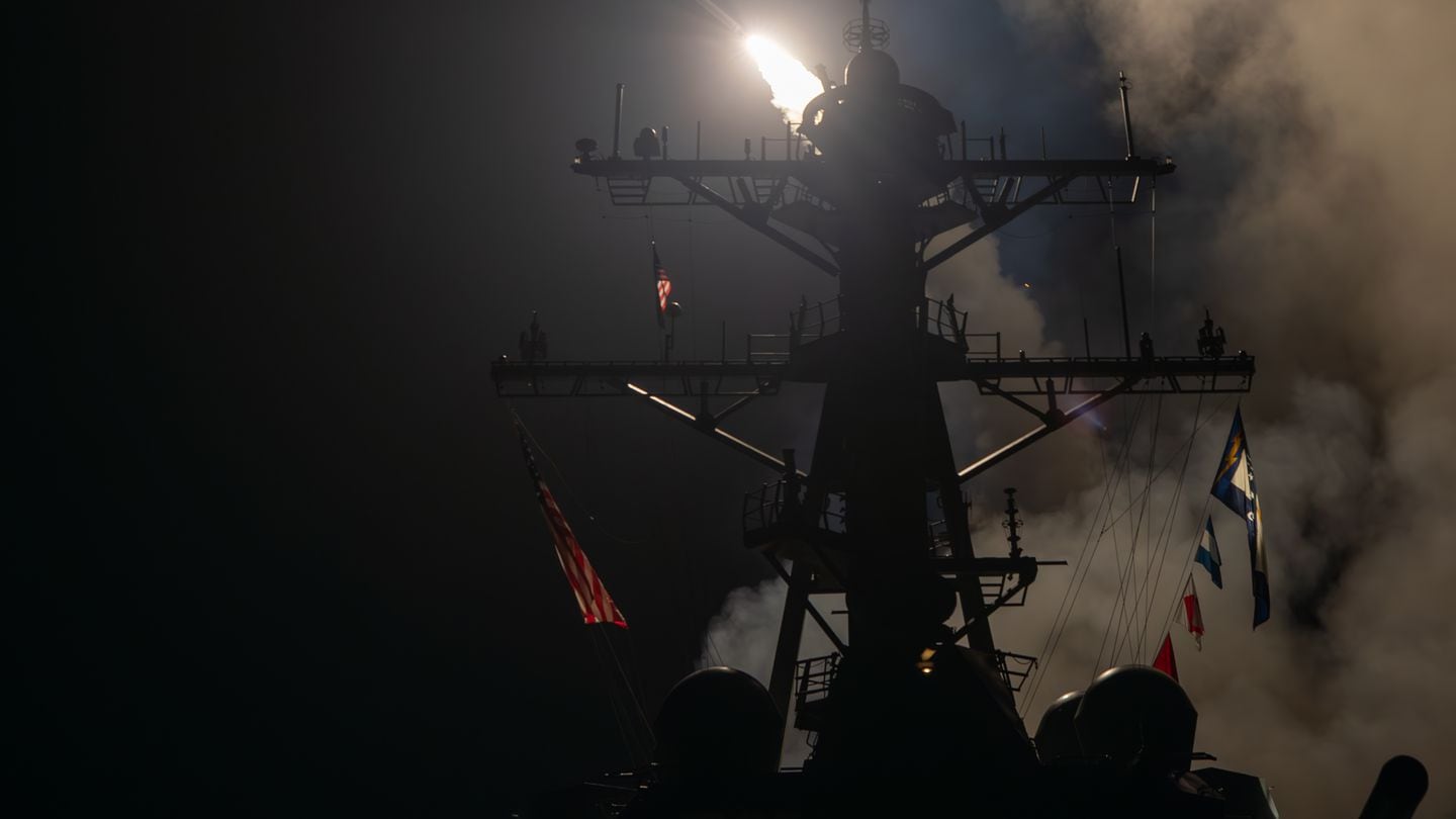 The U.S. Navy destroyer Gravely launches Tomahawk land-attack missiles in response to Iranian-backed Houthi behavior in the Red Sea on Jan. 12, 2024. (MC1 Jonathan Word/U.S. Navy)