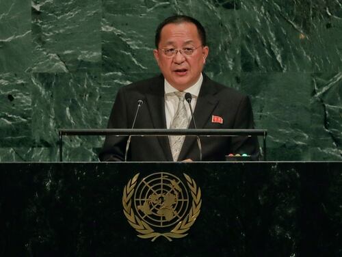 North Korea Minister for Foreign Affairs Ri Yong Ho speaks during the 72nd session of the United Nations General Assembly, Saturday, Sept. 23, 2017 at United Nations headquarters. (Julie Jacobson/AP