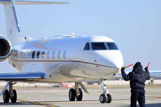 A C-37B Gulfstream 550 aircraft arrives at Joint Base Andrews in Maryland Dec. 20. The base has declared an emergency due to coronavirus. (Tech. Sgt. Kentavist Brackin/Air Force)
