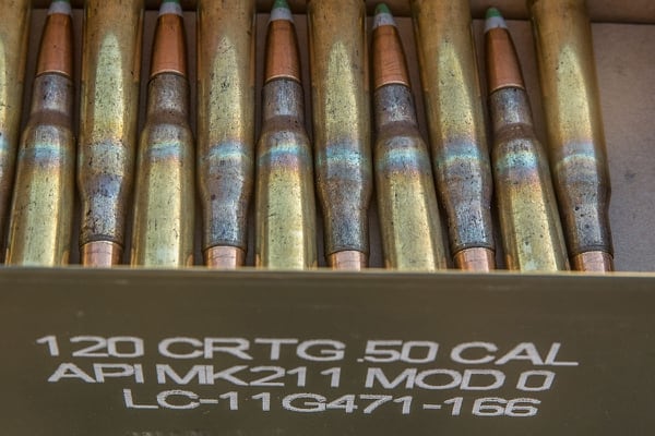 Marines with Regimental Surveillance and Target Acquisition Company use .50 caliber ammunition to fire the .50 caliber sniper rifle during RSTAC live fire training at Fort Irwin, California. (Lance Cpl. Alexa M. Hernandez/Marine Corps)