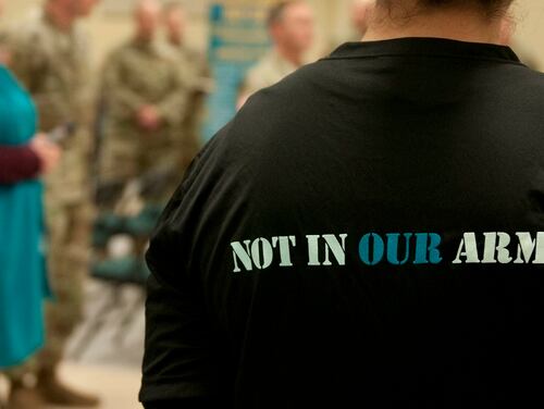 A unit Sexual Assault Response Coordinator listens during the kickoff event for Sexual Assault Awareness and Prevention Month at Joint Base Lewis-McChord, Wash., March 29, 2018. (Sgt. Uriah Walker/Army)
