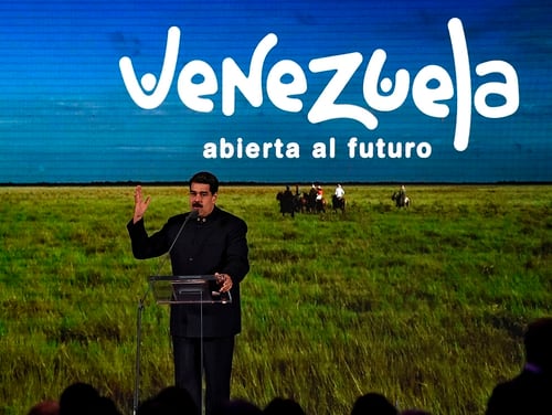Venezuelan President Nicolas Maduro speaks to businessmen during the presentation of Venezuela's nation-brand in Caracas on Feb. 11, 2019. (Photo by Federico Parra/AFP via Getty Images)