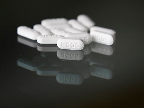 This April 6, 2020, file photo shows an arrangement of hydroxychloroquine pills in Las Vegas. (John Locher/AP)