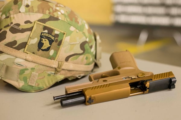 The M17 or Modular Handgun System is shown at a warehouse at Fort Campbell, Ky. The 101st Airborne Division is the first unit in the Army to field the service’s new handgun. (Sgt. Samantha Stoffregen/Army)