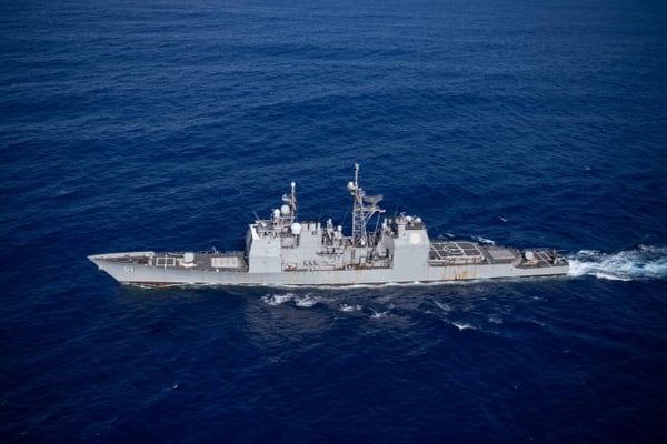 The guided-missile cruiser Monterey transits the Atlantic Ocean on Sept. 6, 2019. Monterey is one of the cruisers the Navy plans to decommission early under a new plan sent to the White House. (MC3 Grant Grady/U.S. Navy)