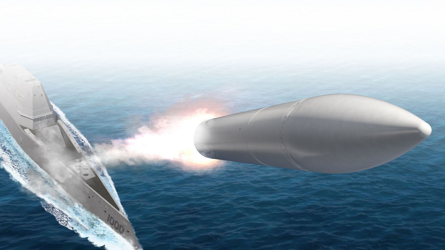 Artist rendering of Conventional Prompt Strike weapon system from destroyer USS Zumwalt. (Lockheed Martin image)