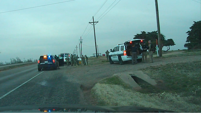 Photo of dash cam video of the aftermath of National Guard troops being ambushed by a man police identified as Larry Lee Harris, 66. (Idalou Police photo).