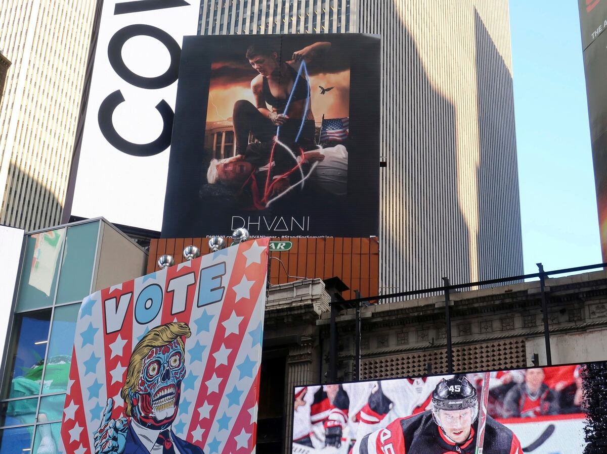 Model Hog Tying Trump On Times Square Billboard Is A Marine Vet From the discounts page, click create discount. model hog tying trump on times square