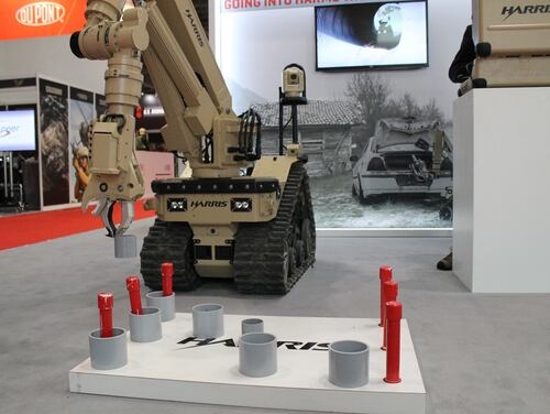 Harris Corporation's bomb-neutralizing robot, the T7, made its way to DSEI. The British Army announced it would buy the system, marking the first purchase of the system. (Photo by Jen Judson/Staff)