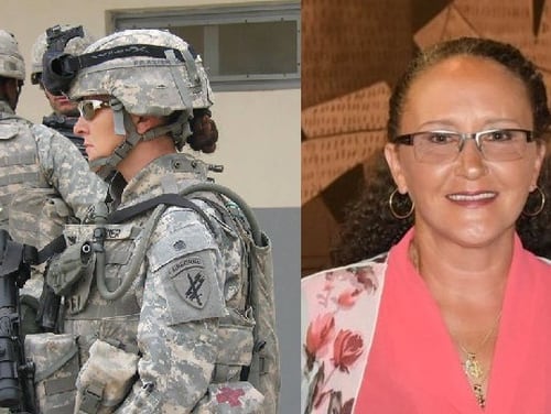 Lauren Price is shown at left during a deployment to Iraq with the Navy in 2007 and at right during an advocacy event for Veterans Warriors Inc., which she co-founded. (Photos courtesy of Veterans Warriors Inc.)