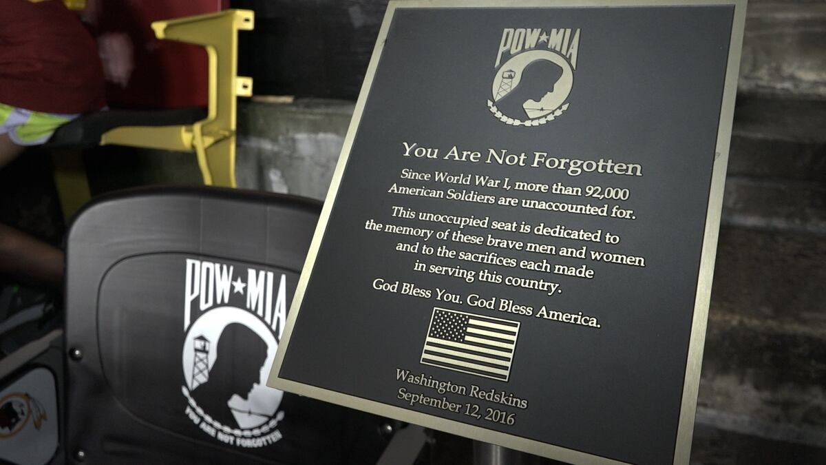 Washington Redskins, Rolling Thunder unveil POW/MIA seat 