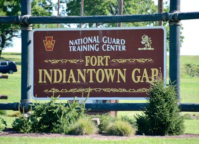 The Fort Indiantown Gap sign welcomes visitors to post in Lebanon County, Pennsylvania, on Aug. 22, 2016.