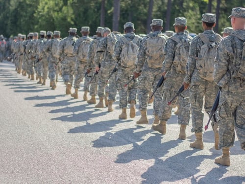 Army recruits march across Fort Jackson, S.C., June 13, 2015. (Sgt. Ken Scar/Army)