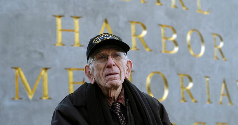 U.S. Navy veteran Floyd Welch attends the Pearl Harbor Memorial Park dedication ceremony on Dec. 6, 2018, in New Haven, Conn. Welch, one of the last survivors of the battle of Pearl Harbor, served on the battleship Maryland throughout World War II, earning numerous honors. (Christian Abraham/Hearst Connecticut Media via AP)