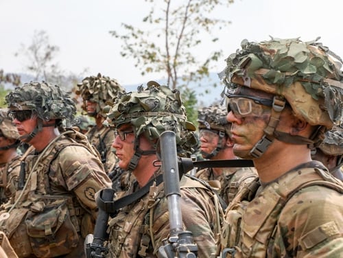 Soldiers from 2nd Infantry Brigade Combat Team, 25th Infantry Division, stand in formation at the end of Exercise Cobra Gold 18 in Thailand. The Army continues to shoulder a high operations tempo, with demand for soldiers all around the world. (Staff Sgt. David N. Beckstrom/Army)