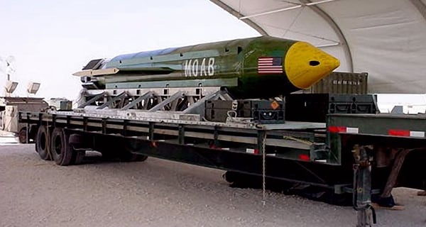 The GBU-43/B Massive Ordnance Air Blast bomb sits at an air base in Southwest Asia in 2008, waiting to be used should it become necessary to combat insurgents. (Air Force)