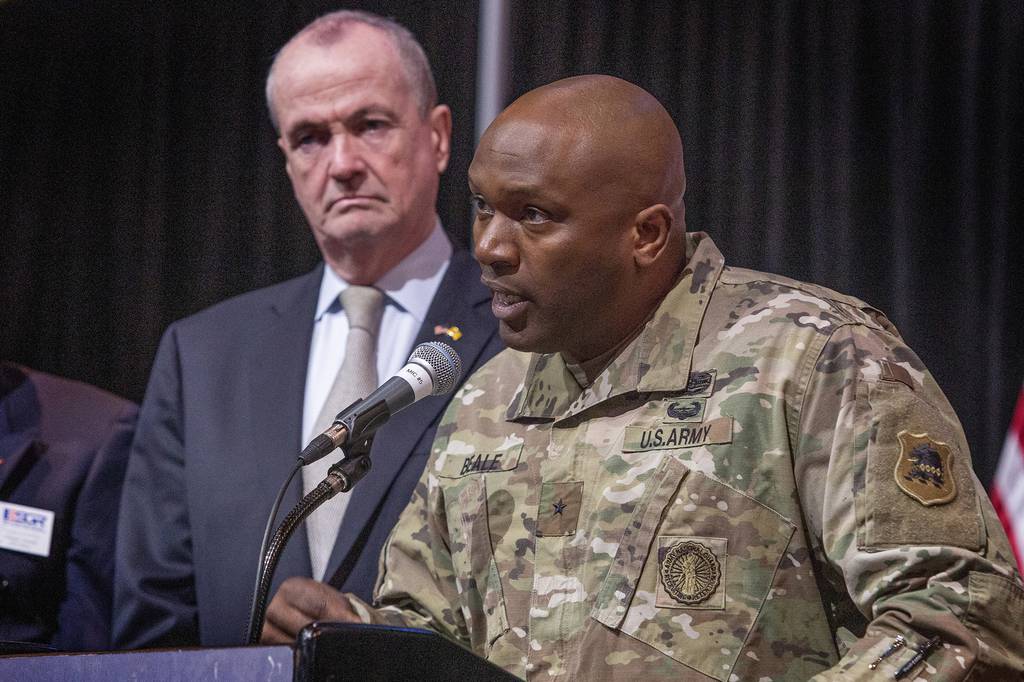 Then-Brig. Gen. Jemal J. Beale, the adjutant general of New Jersey, addresses the audience during an Employer Support of the Guard and Reserve presentation at the Prudential Center, Newark, N.J., Feb. 4, 2019.