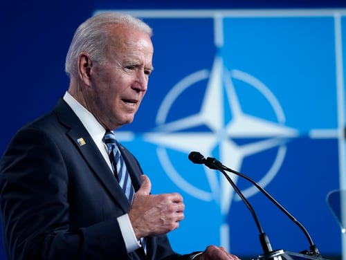 President Joe Biden speaks during a news conference at the NATO summit at NATO headquarters in Brussels, Monday, June 14, 2021. (Patrick Semansky/AP)