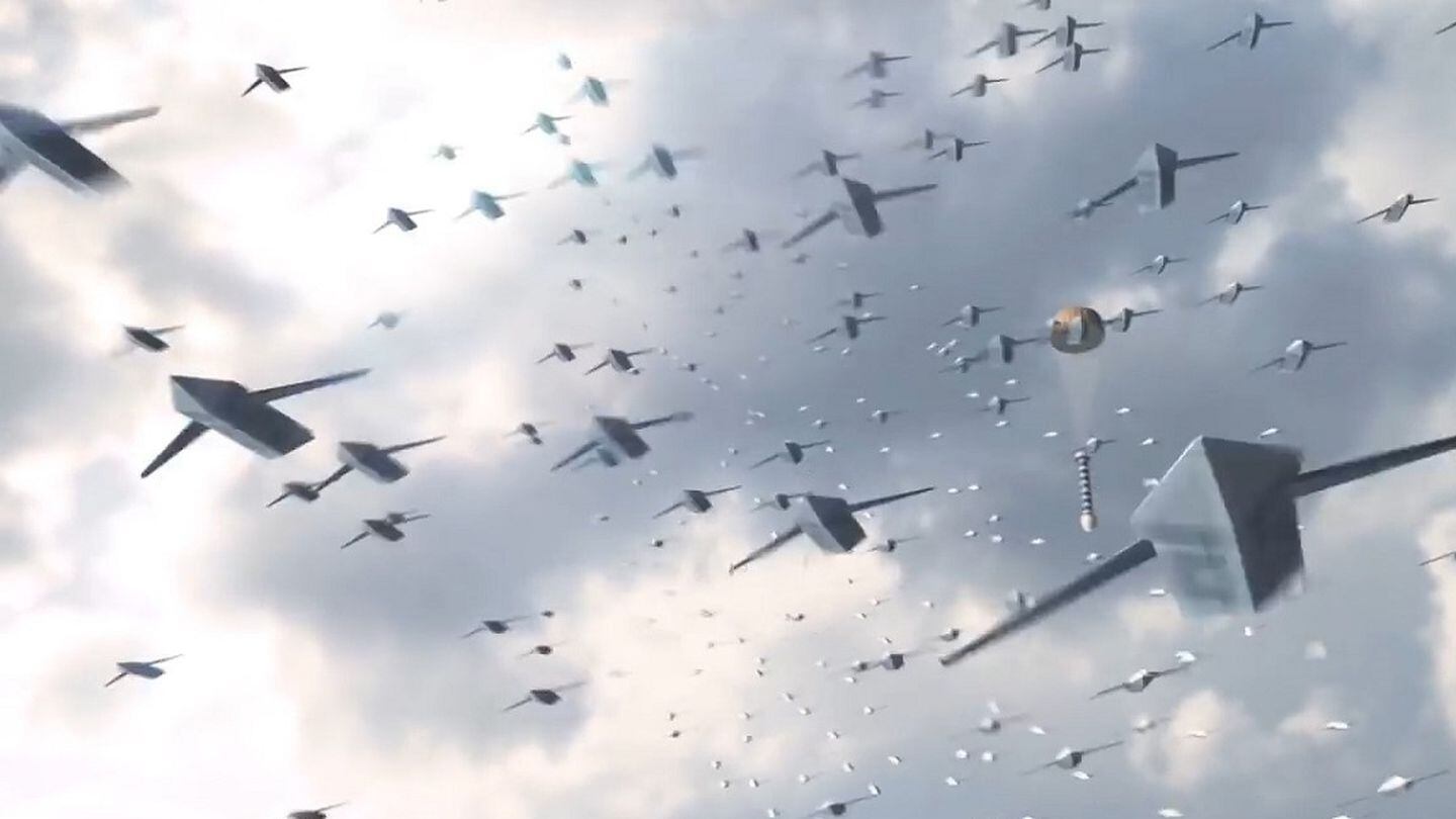 Concept art from the Air Force Research Laboratory shows a drone swarm that the service could potentially use. (U.S. Air Force)