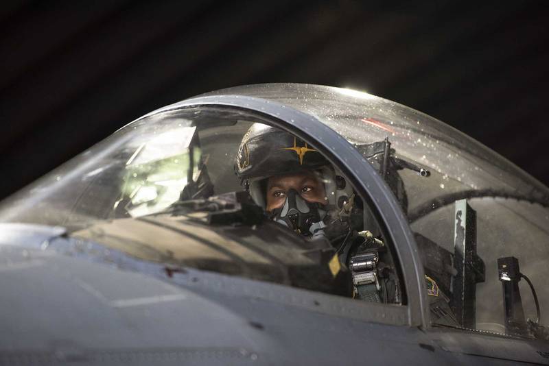 U.S. Air Force Capt. Joshua Jones, 493rd Fighter Squadron F-15C Eagle pilot, conducts pre-flight checks at Royal Air Force Lakenheath, England, Jan. 21, 2021.