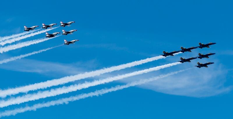 Watch Blue Angels Thunderbirds Fly Over Baltimore Dc And Atlanta