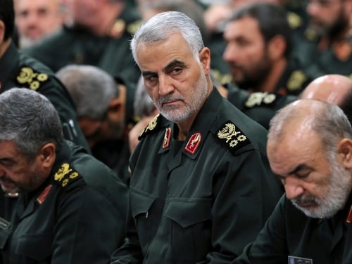 Islamic Revolutionary Guard Corps Gen. Qassem Soleimani, center, attends a meeting in Tehran, Iran, in September 2016. The Pentagon said that Soleimani, the head of Iran’s elite Quds Force, was killed in an airstrike at Baghdad’s international airport on Jan. 3. (AP file photo)