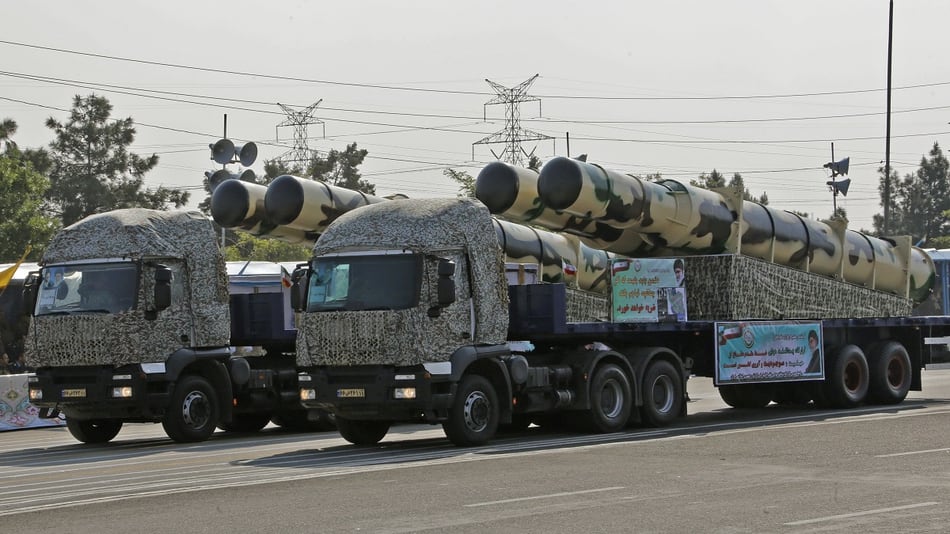 An Iranian military truck carries the new Kamin-2 air defense missile system during a parade on the occasion of the country's annual Army Day on April 18, 2018, in Tehran. (Atta Kenare/AFP via Getty Images)