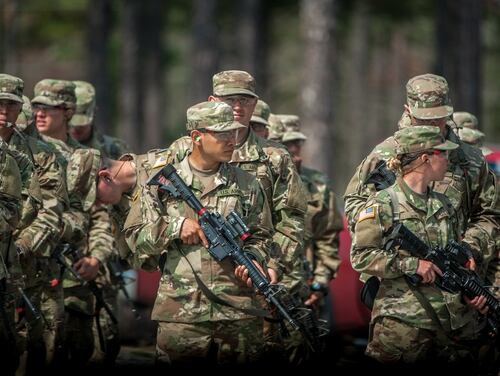 Infantry soldiers-in-training conduct basic rifle marksmanship training March 23, 2017. (Patrick A. Albright/Army)