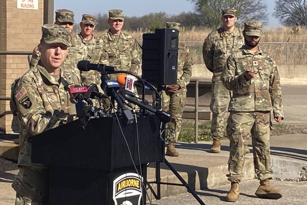 Military officials hold a news conference in Fort Campbell, KY, on Thursday March 30, 2023, to discuss a fatal helicopter crash.