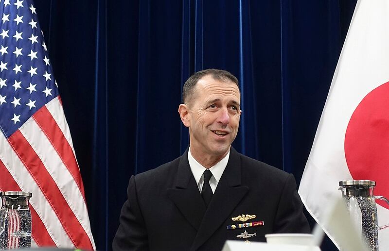 Chief of U.S. Naval Operations Adm. John Richardson talks to reporters on regional security issues in Tokyo. (Mari Yamaguchi/AP)