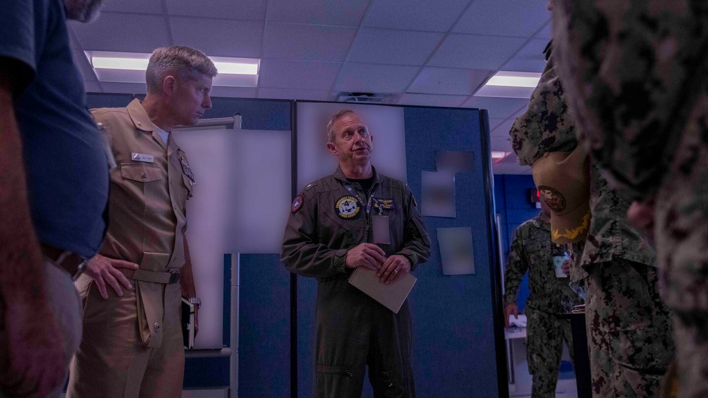 Officers with U.S. Navy carrier strike groups meet with Tactical Training Group Atlantic staff on Aug. 15, 2023. (MC2 Isaac Maxwell/U.S. Navy)