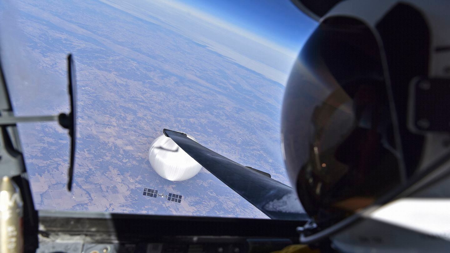 A U.S. Air Force U-2 pilot looks down at the suspected Chinese surveillance balloon on Feb. 3, 2023, as it hovers over the continental United States. (U.S. Defense Department via Getty Images)