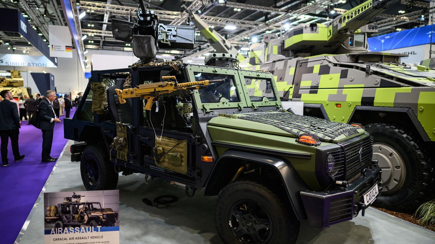 A Rheinmetall Caracal air assault vehicle is on display at DSEI on Sept. 12, 2023. (Leon Neal/Getty Images)