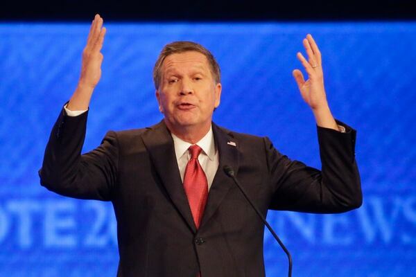 Republican presidential candidate, Ohio Gov. John Kasich answers a question during a Republican presidential primary debate hosted by ABC News at the St. Anselm College Saturday, Feb. 6, 2016, in Manchester, N.H. (AP Photo/David Goldman)