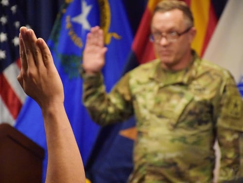 A future soldier is sworn in. The Army is tightening waiver authority for serious issues like mental health and drug abuse. (Alun Thomas/Army)