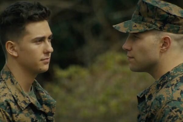 Nat Wolff, left, and Jai Courtney play Marine reservists caught up in a prison break in 
