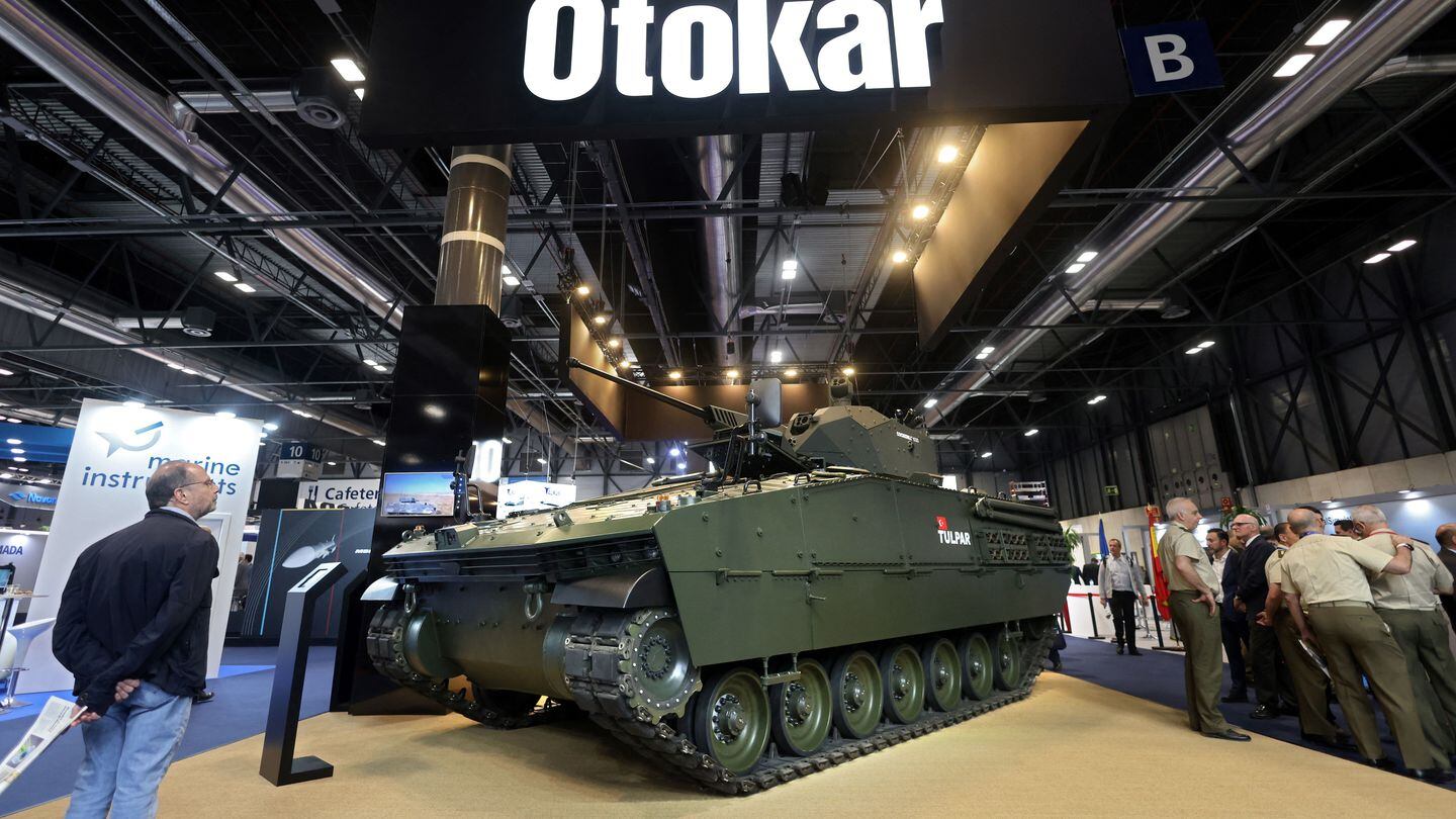 Turkish company Otokar showed off its Tulpar infantry fighting vehicle. (Thomas Coex/AFP via Getty Images)