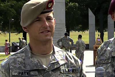 In this image from video provided by the U.S. Army, then-Sgt. 1st Class Thomas Payne is interviewed as a winner of the 2012 Best Ranger competition at Fort Benning, Ga., on April 16, 2012.