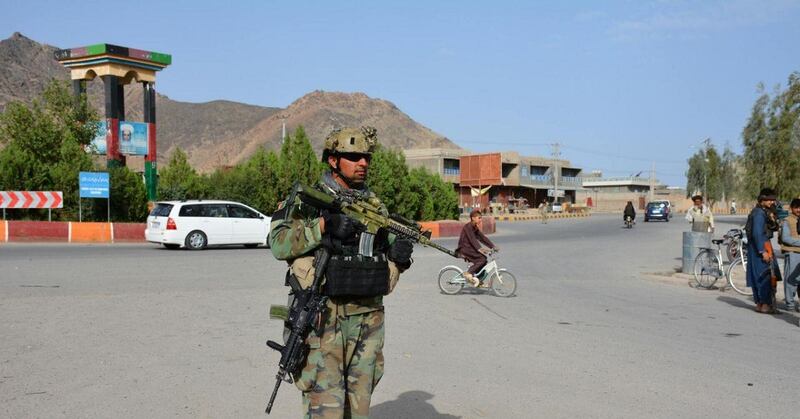 An Afghan Commando patrols around Farah city after defending the area from a Taliban assault in May 2018. (DoD)
